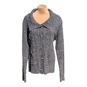 St. John's Bay Women's Gray Cable Knit Cardigan Sweater Button Up XL Cottagecore